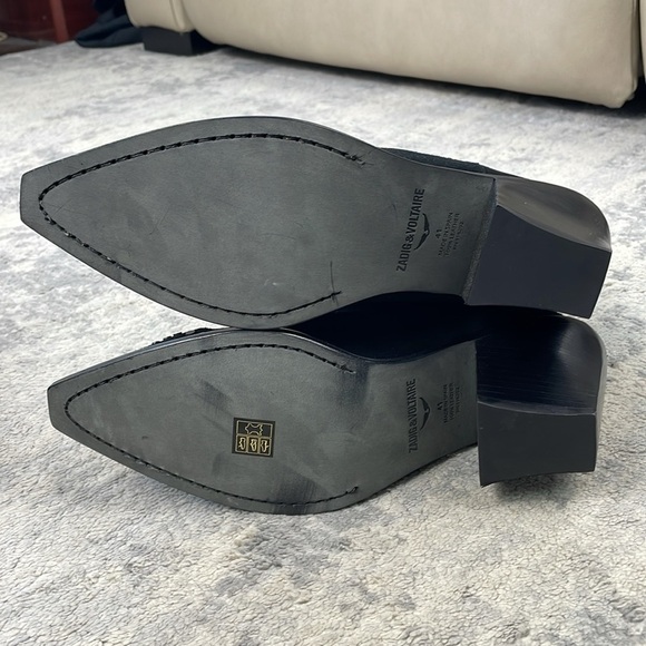 NIB Zadig & Voltaire Cara High Suede Studded Western Cowboy Boots Black Sz 41 - Picture 12 of 16